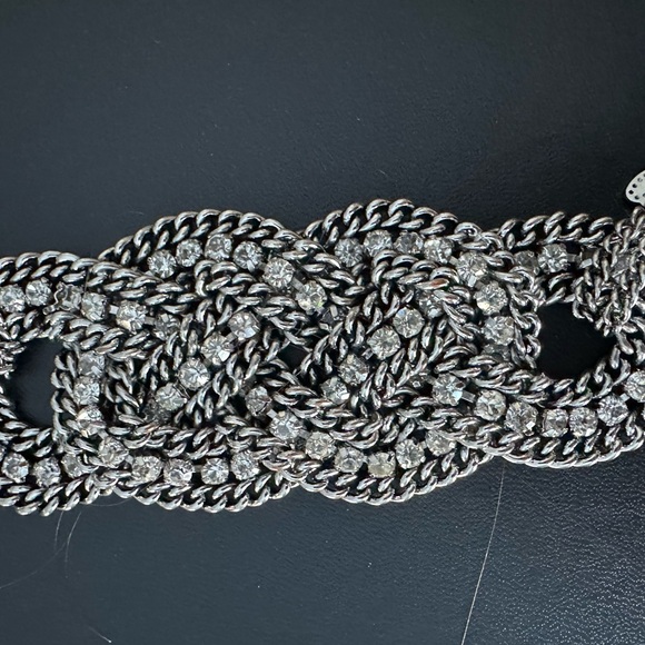 STELLA & DOT PETRA Silver Toned Woven Chains Crystal Rhinestones Chunky … - Picture 3 of 6